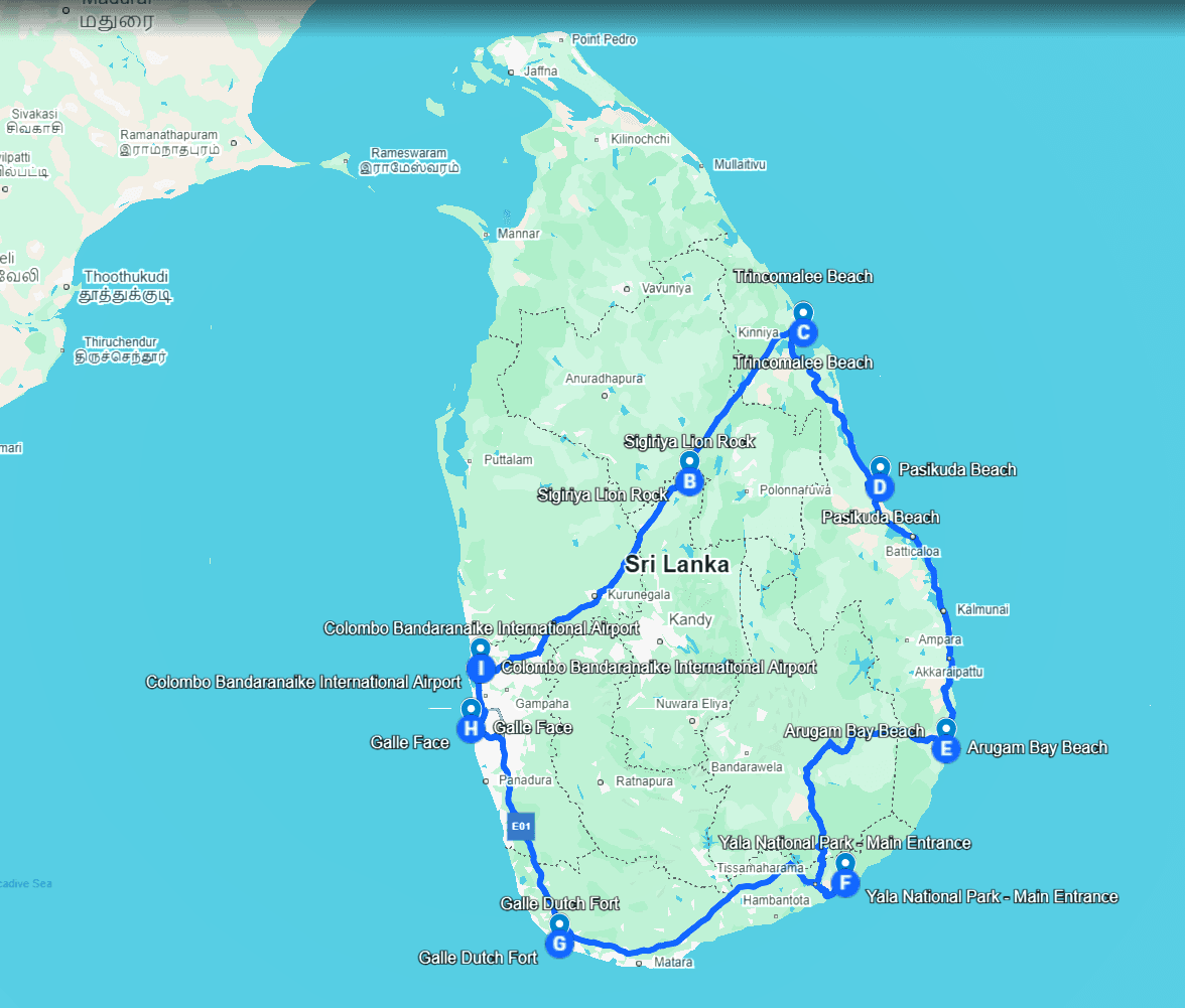Cross Country and Down South Journey Route